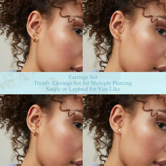 🆕 Women Gold Small Hoop Earrings Trendy Chunky Multiple Piercing Jewelry Gift - Picture 6 of 7